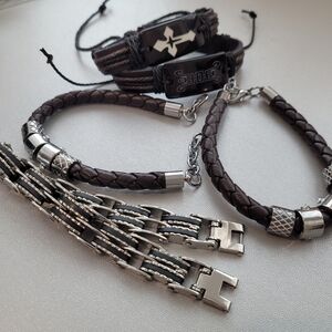 NEW bulk 5× metal Leather Bracelet Cross Wristband man bracelet